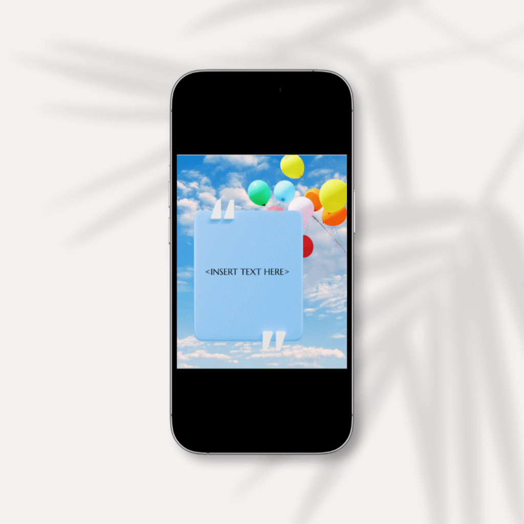 Mockup image of an iphone displaying the free social media template titled balloons