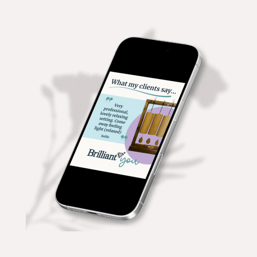 image showing an iphone mockup displaying a social media post testimonial for brilliant you