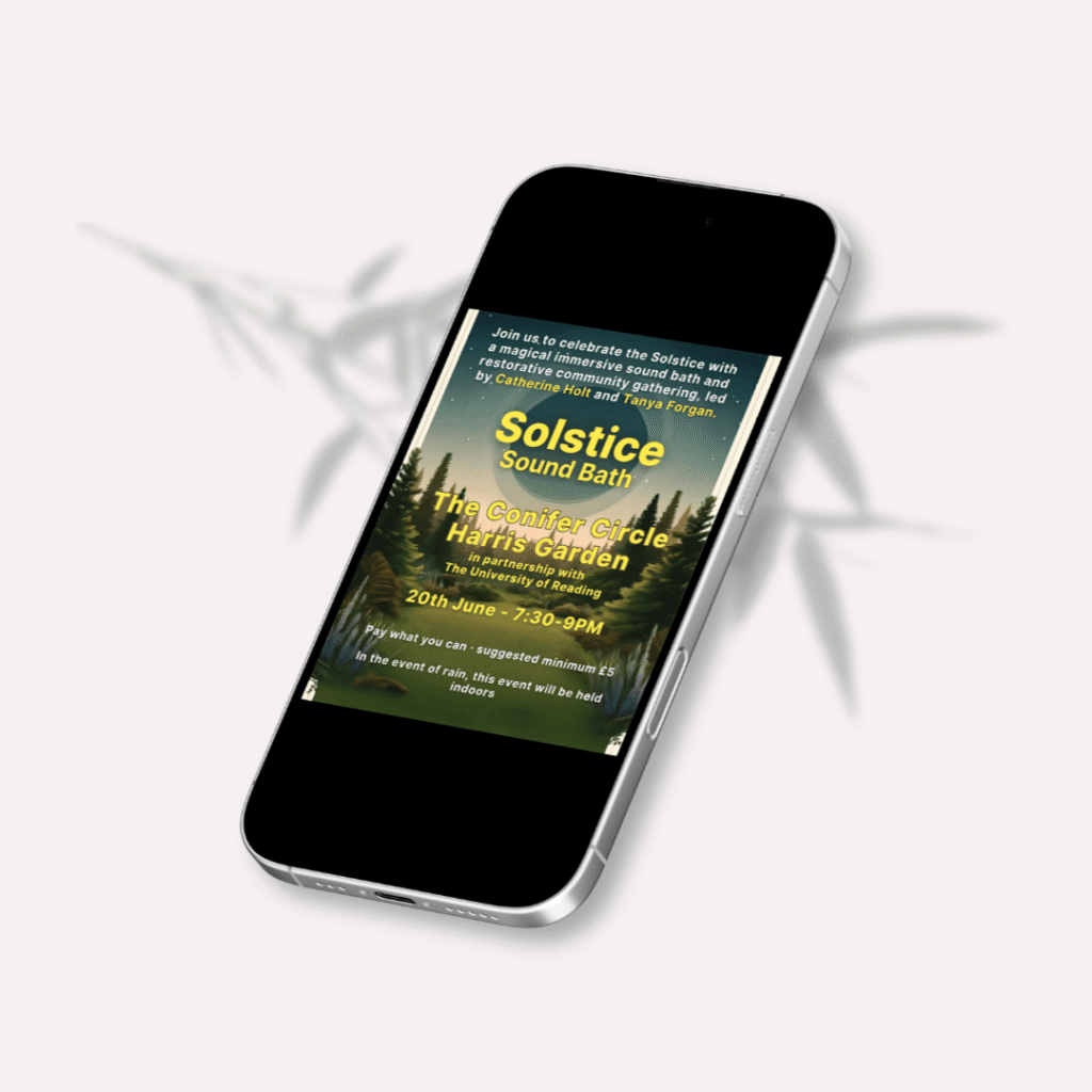 iphone mockup showing a social media post advertising Catherine's winter solstice event