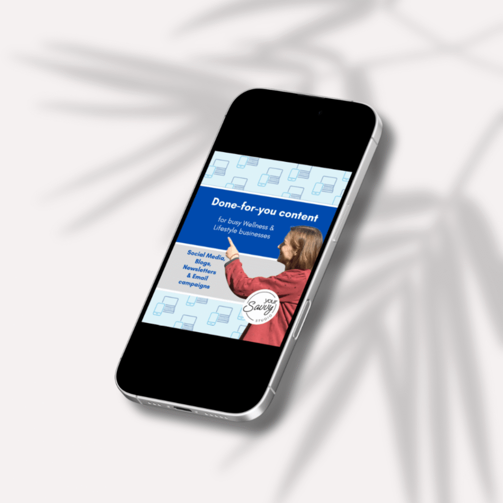 Image of an iphone containing a graphic created by your savvy studio